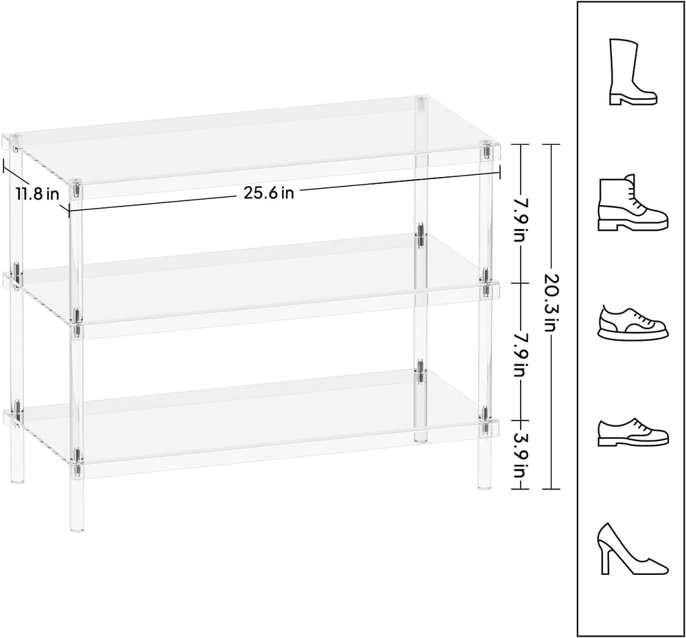 Aquiver 3-Tier Acrylic Shoe Rack - Modern Freestanding Shoe Storage Shelf for...