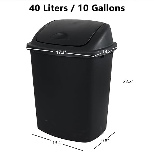 Yuright 40 L / 10 Gallon Swing Lid Trash Bins, 4 Pack Large Plastic Garbage Cans - Image 3