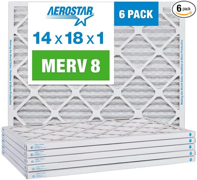 Aerostar 14x18x1 MERV 8 Pleated Air Filter, AC Furnace Air Filter, 6 Pack by AirFiltersDelivered