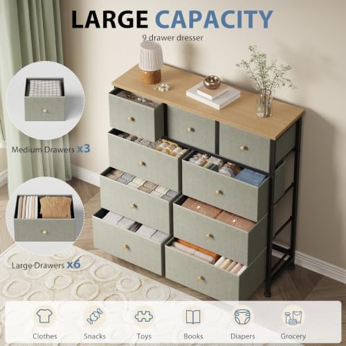 DUMOS 9 Drawer Dresser for Bedroom, Storage Organizer Chest of Drawers