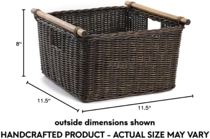 The Basket Lady Deep Pole Handle Wicker Storage Basket, 11.5 in L x 11.5 in W x - Image 6