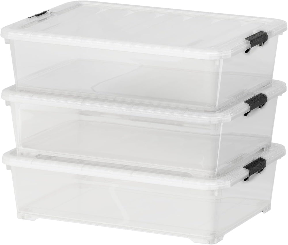 Morcte 50 Quart Clear Plastic Under Bed Storage Boxes with Wheels, 3-Pack