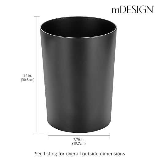 mDesign Stainless Steel Round Metal Trash Can, Small 2.8 Gallon Wastebasket - Image 3