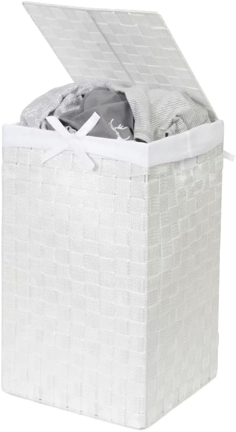 Compactor Square Laundry Basket with Lid, Woven Washing Hamper for Storing Cl...