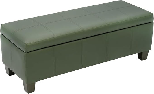 Teal Faux Leather Ottoman with Storage, Rectangular Extra Long Storage Bench by UDAX