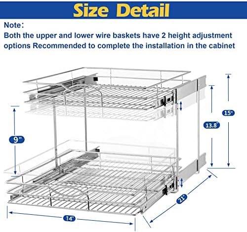2-Tier Pull Out Cabinet Organizer(14"W X 21"D), Individual Slide Ou...