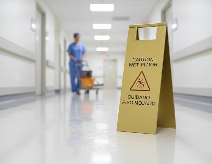 2 Pcs Wet Floor Sign, 24 Inch Gold Stainless Steel Caution Wet Floor Sign - Image 4