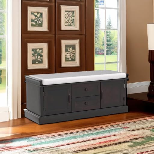 LUMISOL Storage Bench with 2 Drawers and 2 Cabinets, Entryway Storage Ottoman...