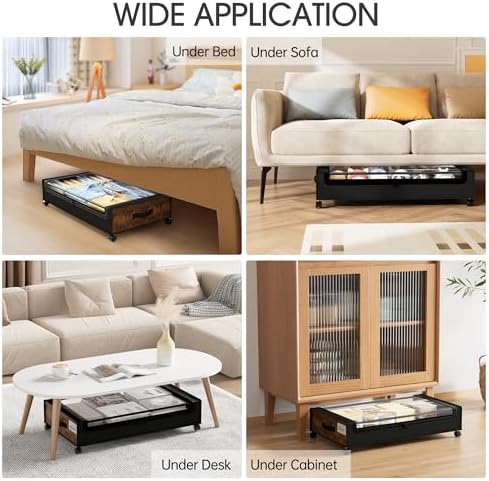 Yecaye Under Bed Storage with Wheels, 4 Pack Under Bed Storage Containers, Un...