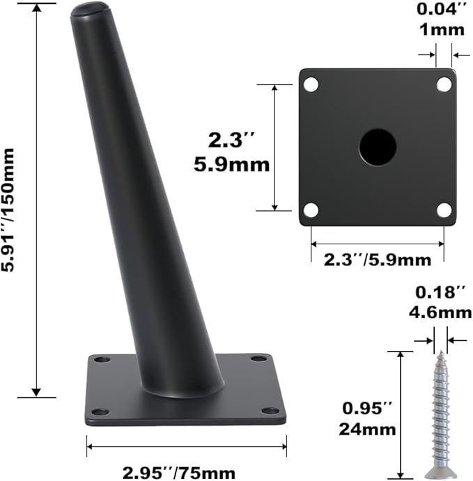 4PCS 6 Inch Matte Black Tapered Angled Legs - Image 3