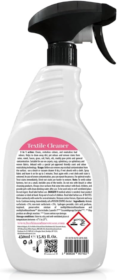 Barkin & Meowson Textile Cleaner, Carpet & Fabric Spray, 15.83 fl oz | Oxy Technology formula cleans fabrics, revitalises colors & neutralizes pet odors from carpets, rugs & upholstery