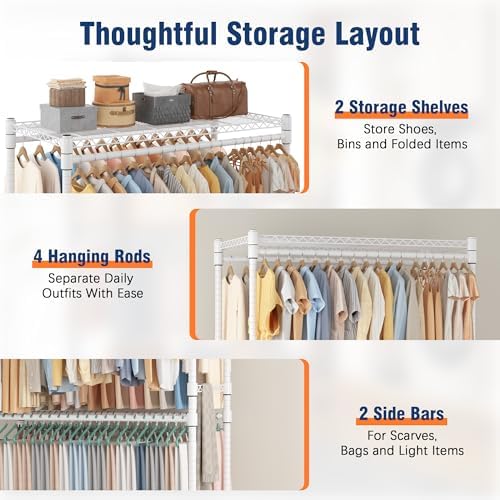 Homdox Heavy Duty Rolling Clothes Rack, Adjustable Clothing Rack for Hanging ...