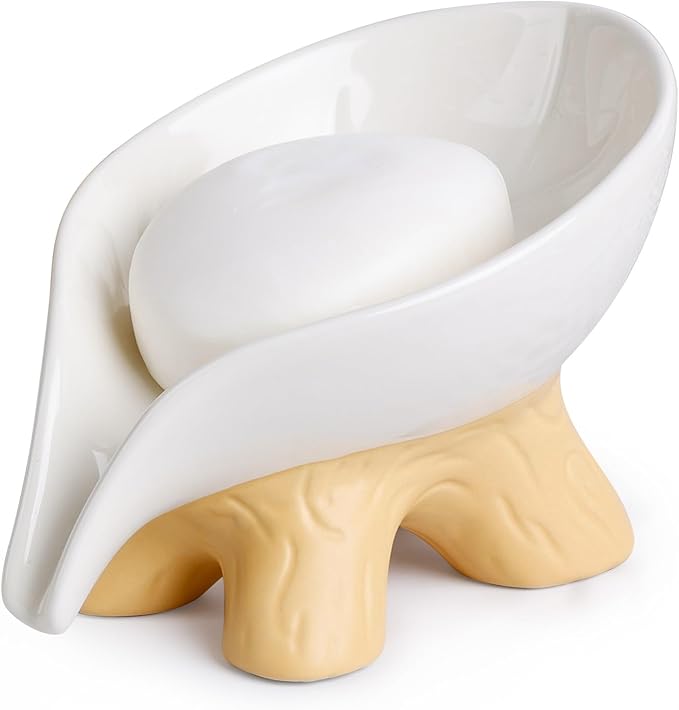 Soap Dish, Soap Holder Self Draining Leaf Shape Soap Dishes, Ceramic Draining by ANTISSHOME