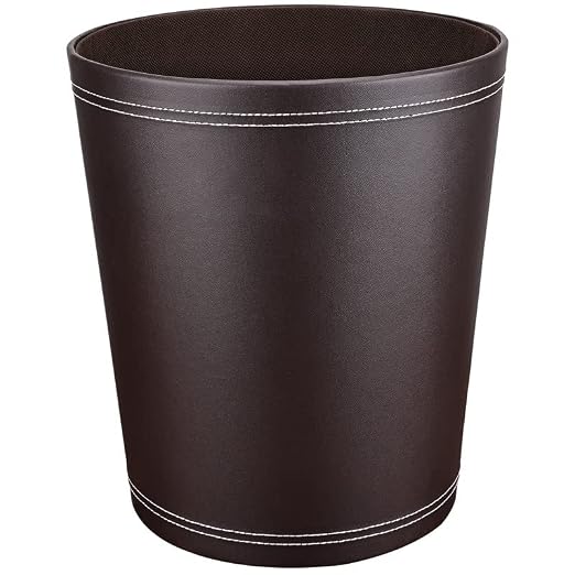Pu Leather Trash Can for Bedroom, 2.6 Gallon Wastebasket for Office, Small by GORESE