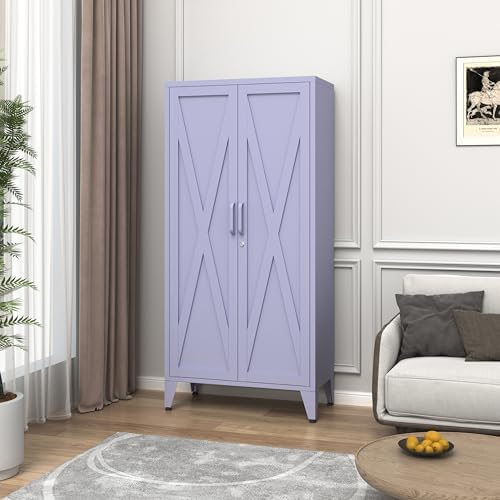61" H Tall Lockable Steel Storage Cabinet with 2 Doors and 3 Adjustable ...