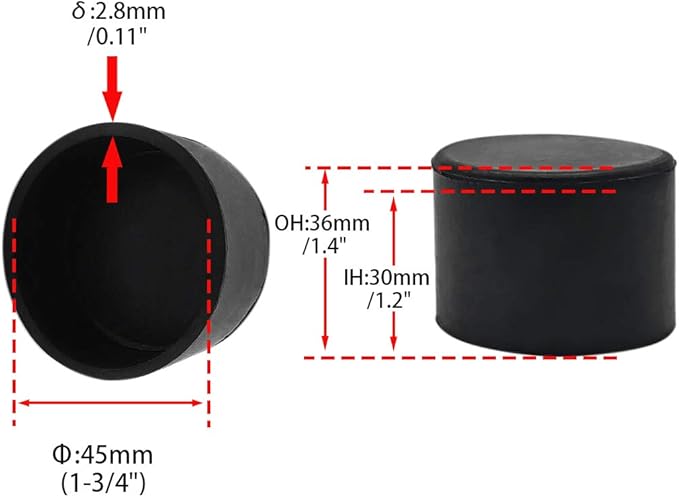 Flyshop 4 Pieces 45mm Rubber Chair Leg Caps Round, Protective Caps - Image 2