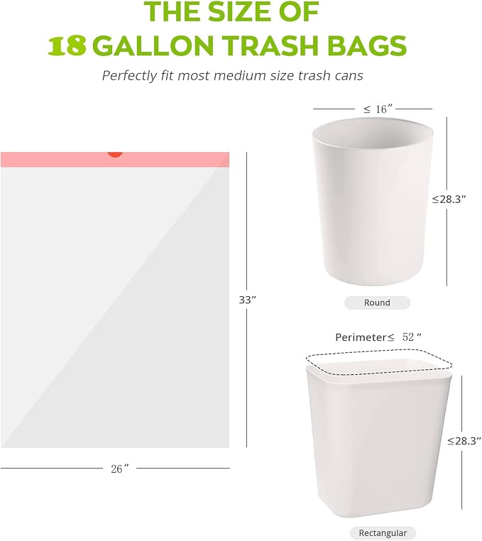 Trash Bags 17-18 Gallon Drawstring Garbage 26x33 inches Heavy Duty Plastic - Image 5