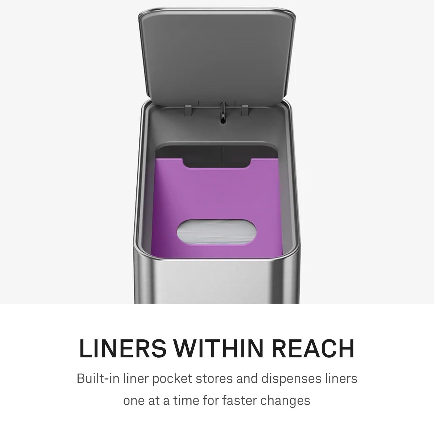 simplehuman Slim Step Can, 9L / 2.4 Gallon Primary Bathroom Trash Can, Liner Pocket®, Sleek Internal Hinge, 150,000-Step All-Steel Pedal, Lid Shox® Silent Close, Brushed Stainless Steel