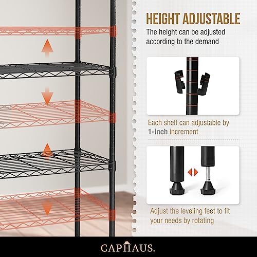 CAPHAUS NSF Adjustable Shelves Metal Wire Shelving Unit w/Liners, Kitchen Sto...