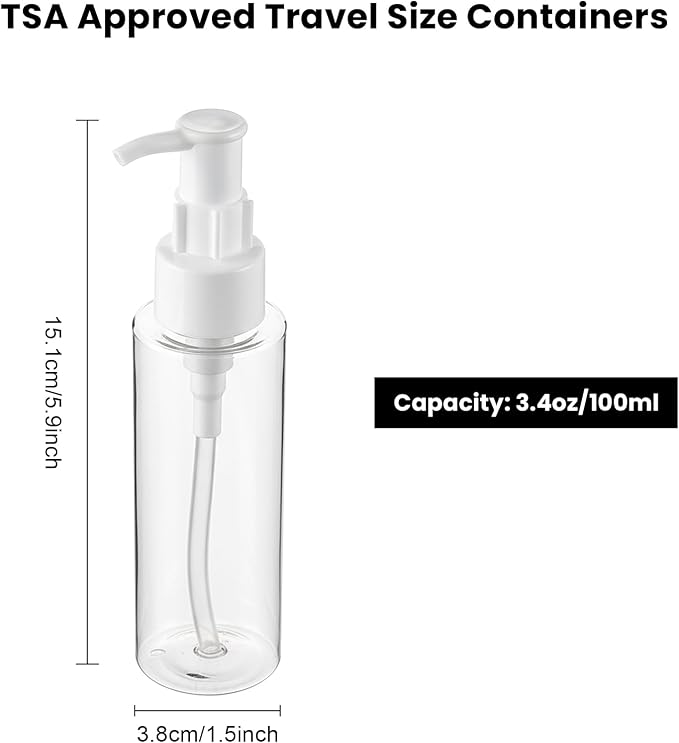 5 Pack 3.4 Oz/100ml Travel Pump Bottle TSA Approved Empty Plastic Pump Bottles - Image 2