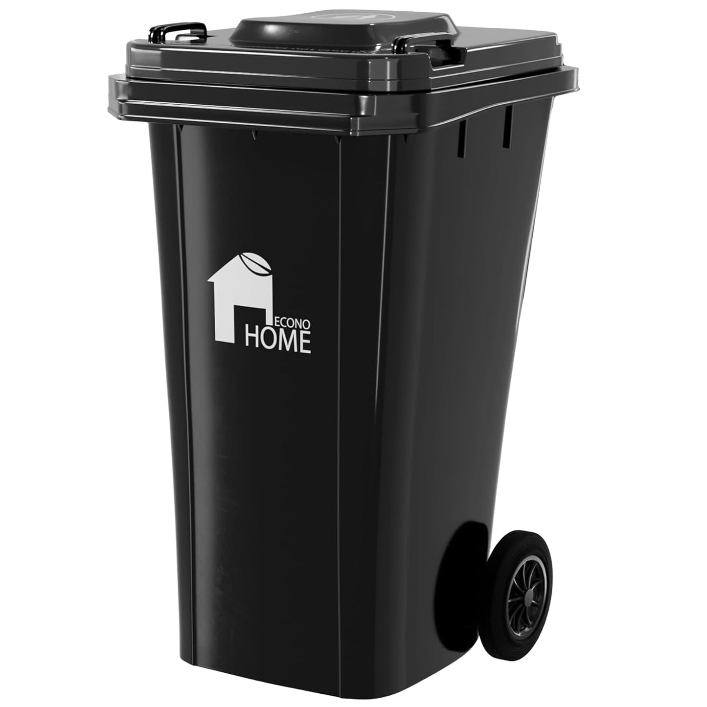 EconoHome Outdoor Garbage Can with Lid - 32 Gallon Trash Can for Backyard, Deck, Garage - Dual Wheels, Extra Heavy-Duty, Durable Handle - Versatile Home & Commercial Storage Container - Black, 1-Pack