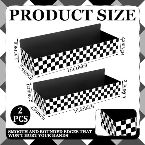 Beeveer 2 Pcs Magnetic Spice Rack for Refrigerator, Checkered | Black and White, Farmhouse Retro Kitchen Decor Accessories, 2 Sizes Metal Storage Shelf for Fridge Spices, No Drilling.