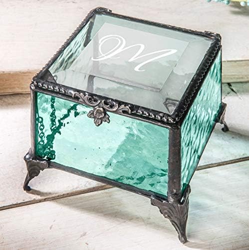 Monogrammed Glass Box Decorative Vanity Display Case Jewelry Storage Organize...