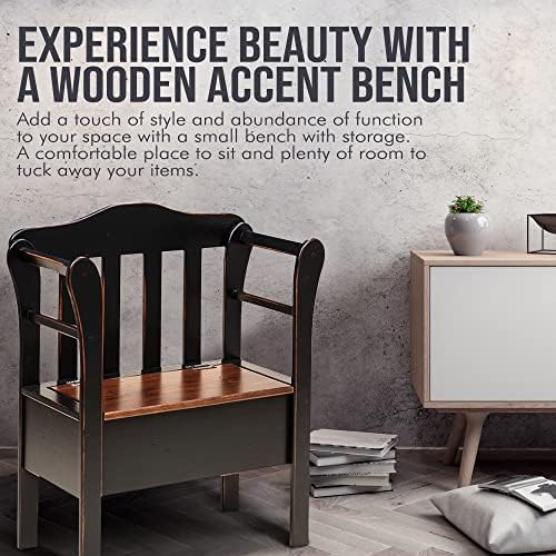 Peaceful Classics Wooden Entryway Storage Bench, Black