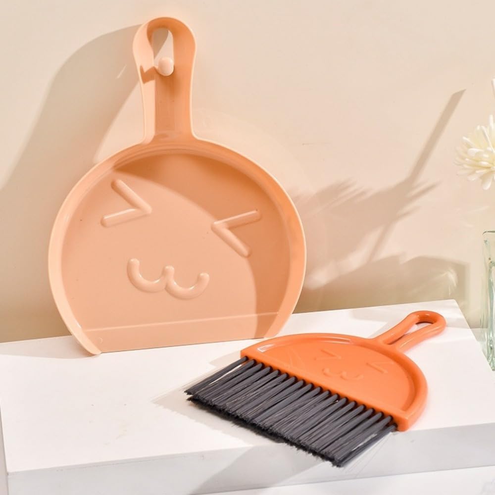 1Pcs Coffee Color Set Small Broom and Dustpan Set, Dust Pan and Brush Set, Mini Plastic Sweep Kit for Desktop & Keyboard Cleaning