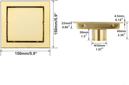 RANDOM Brushed Gold Shower Drain Square 6 inch SUS304 Stainless Steel Shower - Image 2
