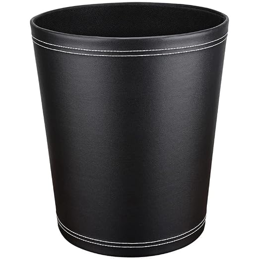 Pu Leather Trash Can, 2.6 Gallon Black Bathroom Trash Can, Small Office Garbage - Image 2