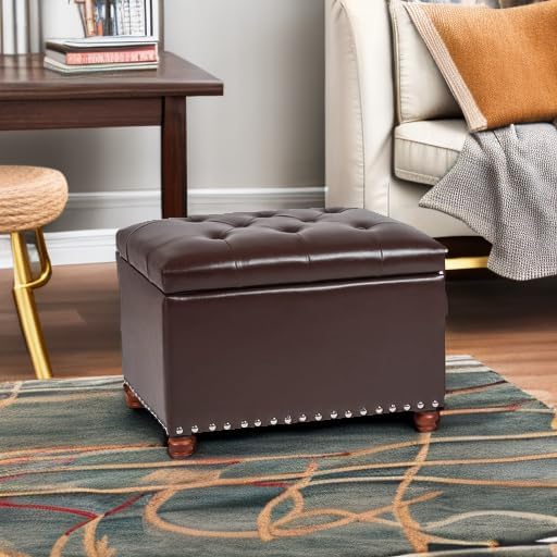Leather Storage Ottoman Bench Foot Rest Stool