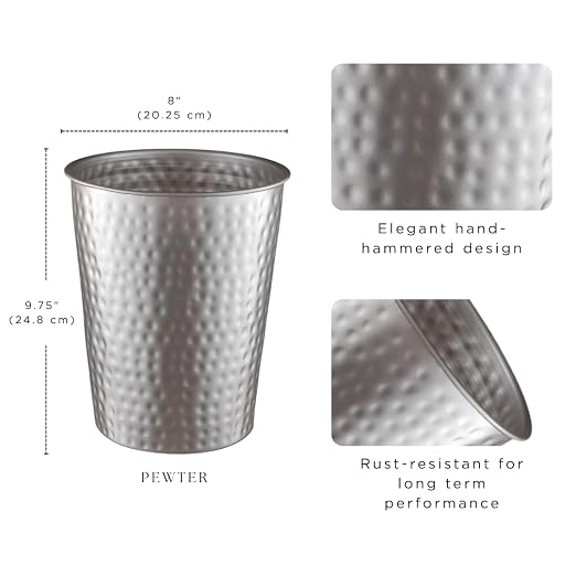 Monarch Abode Pewter Hand Hammered Metal Wastebasket - Image 2