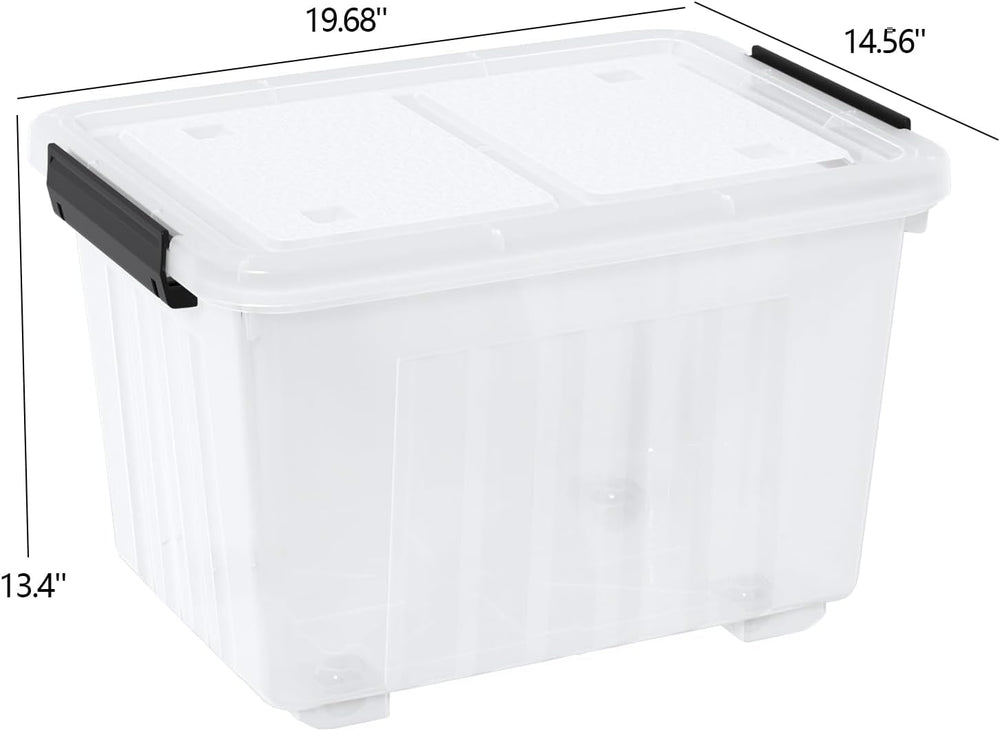 50 L 4 Packs Plastic Storage Box with Latching Lid and Wheels