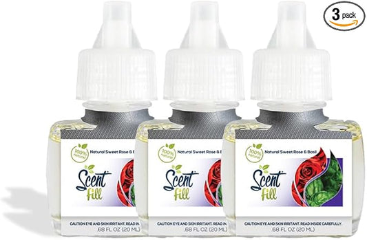 Scent Fill 100% Natural Sweet Rose & Basil Plug in Air Freshener, Scented Oil by ScentFill