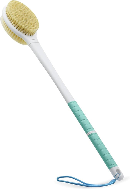 Shower Brush with Soft and Stiff Bristles, Long Handle Dual-Sided Back Scrubber by HONOMA