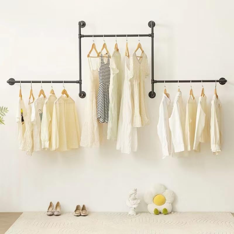 Industrial Pipe Clothing Rack, Wall Garment Rack, Hanging Clothes Rod