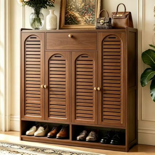 Bamboo Shoe Cabinet, 7-Tier Large Shoe Cabinet with Doors, 36-40 Pairs Shoes ...