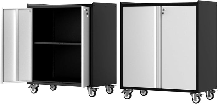 IDEALHOUSE Rolling Garage Storage Cabinet with Locking Doors - Heavy-Duty Metal Shelving Unit, Mobile Tool Organizer for Home Office Workshop Organization