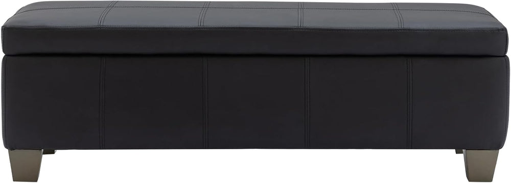 51 Inch Black Faux Leather Ottoman