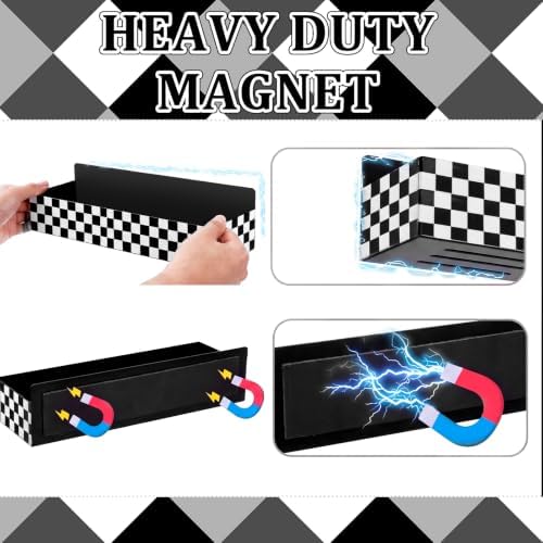 Beeveer 2 Pcs Magnetic Spice Rack for Refrigerator, Checkered | Black and White, Farmhouse Retro Kitchen Decor Accessories, 2 Sizes Metal Storage Shelf for Fridge Spices, No Drilling.