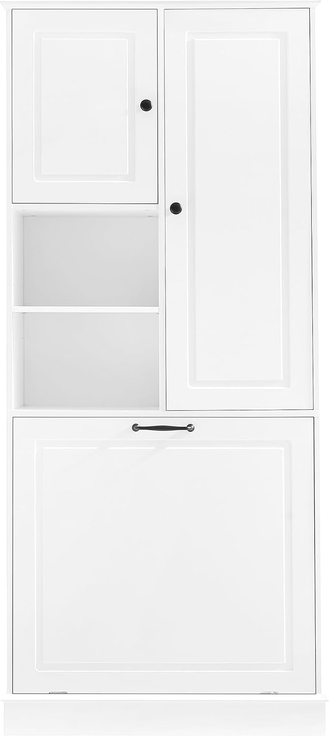 68" Tall Bathroom Storage Cabinet with Two Doors and Tilt-Out Laundry Ha...