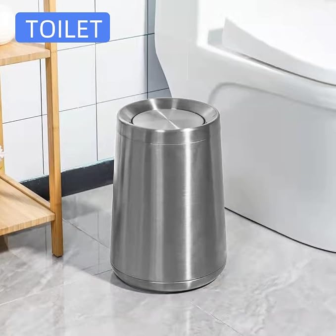 Household Swing Bathroom Trash Can，Brushed Stainless Steel，10 L/3 - Image 5