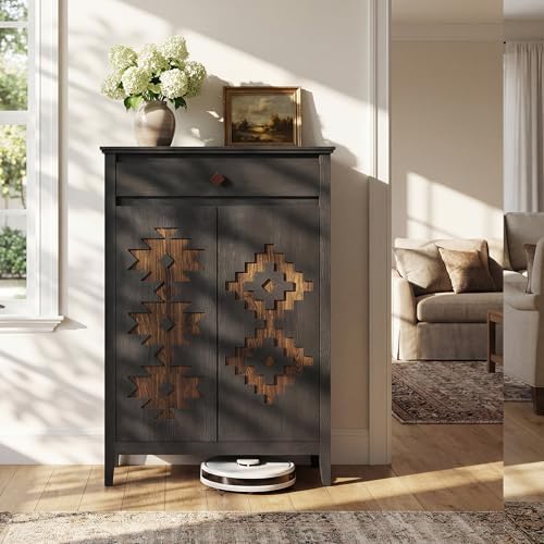 5-Tier Shoe Cabinet with Drawers, Wooden Shoe Storage Cabinet with Adjustable...