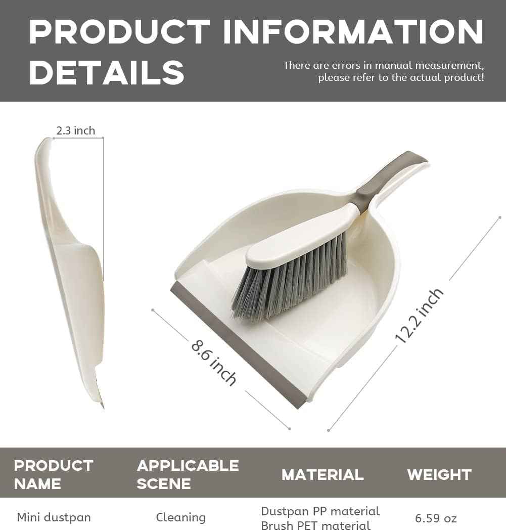 Dust Pan, Dustpan and Brush Set, Small Dust Pan and Brush Set, Hand Broom and Dustpan Set for Home, Handheld Angled Dust Pans and Brooms are Daily Cleaning Tools.Beige Brown