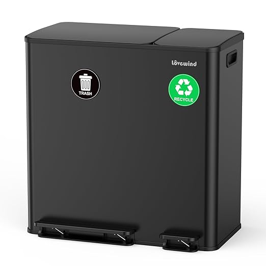 Dual Trash and Recycling Bins for Kitchen, 13.2 + 5.2 Gal Stainless Steel Trash by LOVEWIND