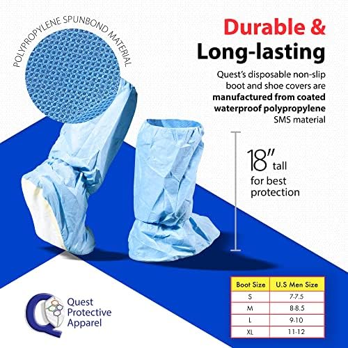 Quest Traction Boot & Shoe Covers 18in, Non-Slip, Blue, X-Large, 50 Pairs