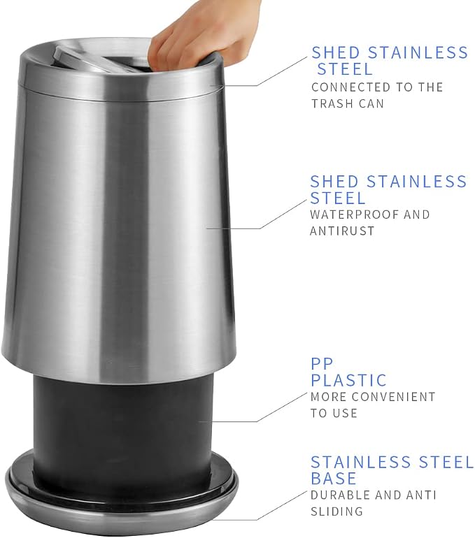 Household Swing Bathroom Trash Can，Brushed Stainless Steel，10 L/3 - Image 4