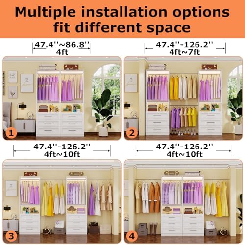 Closet System Set of 2, Closet System with 6 Drawers, 4 Rods & 2 Shelves,...