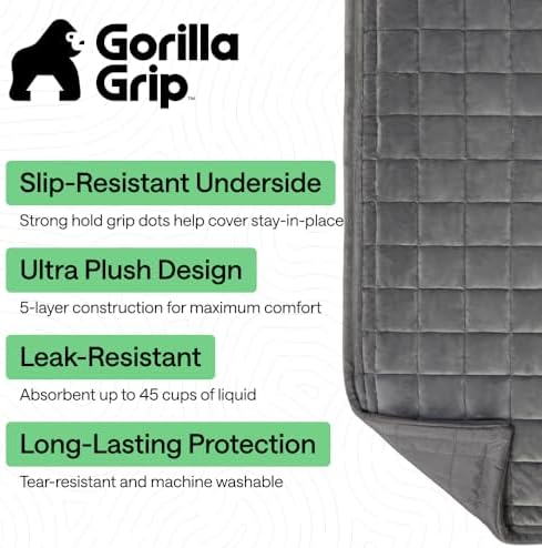 GORILLA GRIP Slip and Leak Resistant Plush Quilted Oversized Sofa Cushion Cover Blanket, Soft Couch Covers for Sofa Dogs, Machine Washable Furniture Protector Pet Friendly Couches, Gray, 78x28 Inches